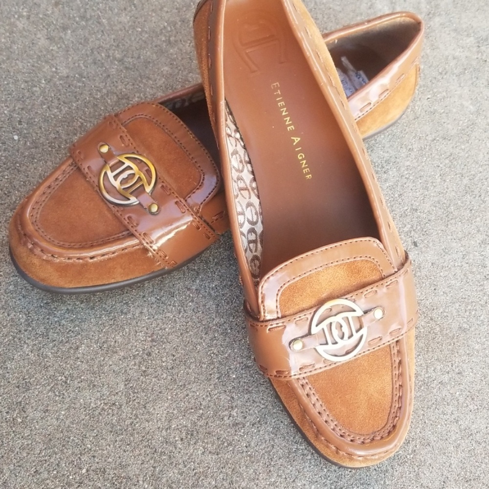 Etienne Aigner Tan Leather & Suede Loafers